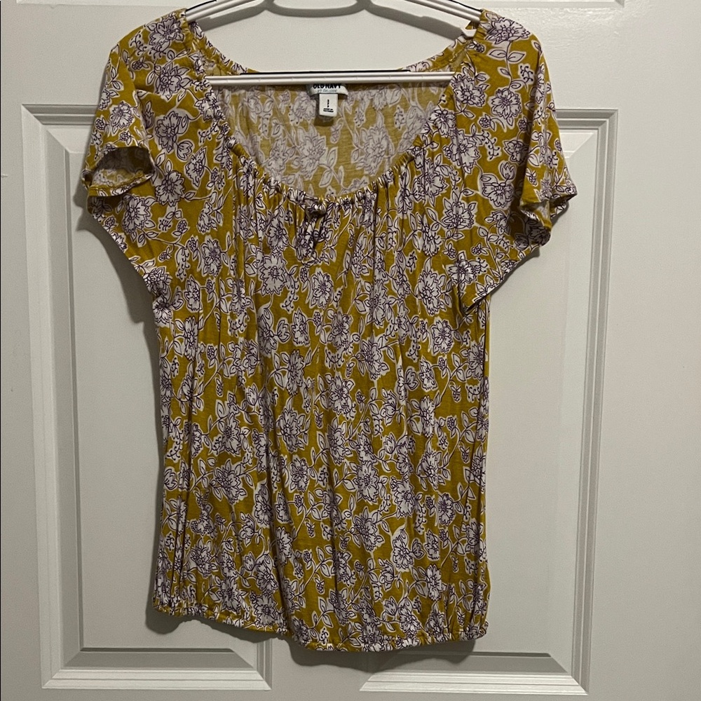 Old Navy Mustard and Lavender Floral Top